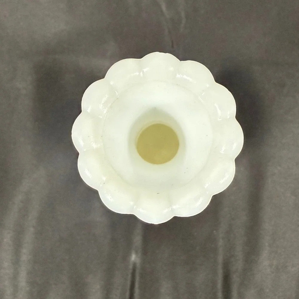 Milk Glass Bud Vase 6in White Embossed Star Ribbed Scalloped